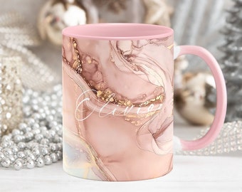 Custom Name Mug, Pink Marble Mug, Personalised Mug, Coffee Tea Cup for Boss, Friend bff Birthday Gift For Colleague, Valentines Day Gift