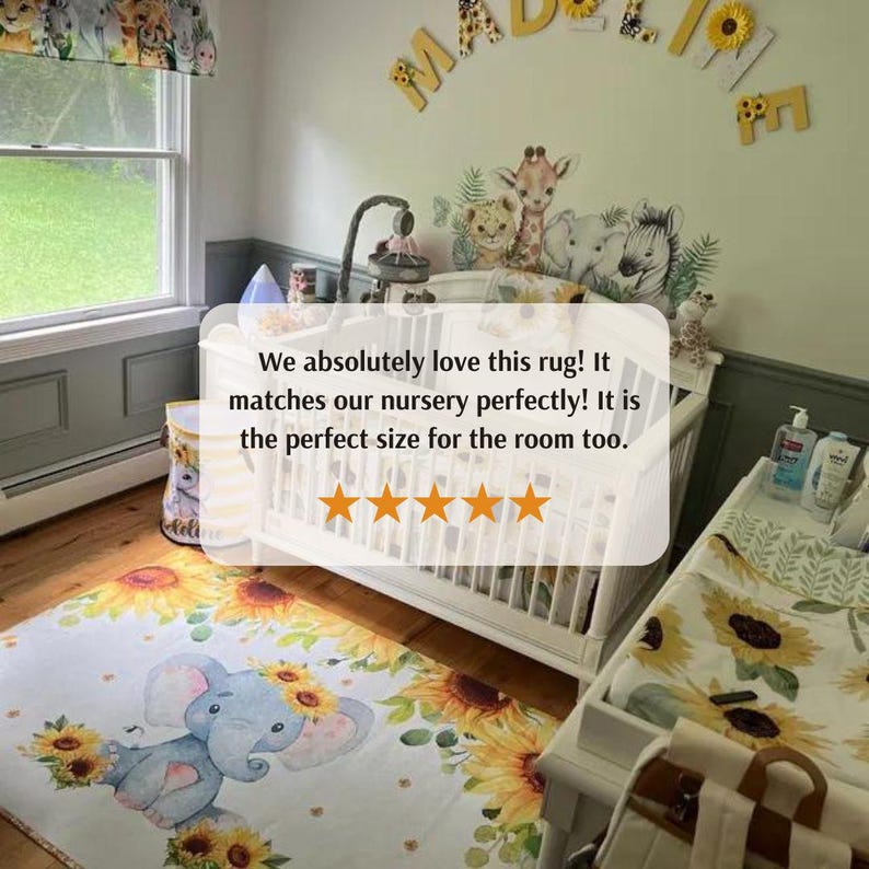 Personalized Ballerina Elephant Rug, Floral Nursery Carpet image 18