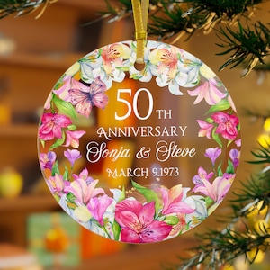 Personalized Anniversary Ornament 50th Wedding Anniversary Gift Floral Christmas Ornament Parents Grandparents Golden Anniversary Keepsake