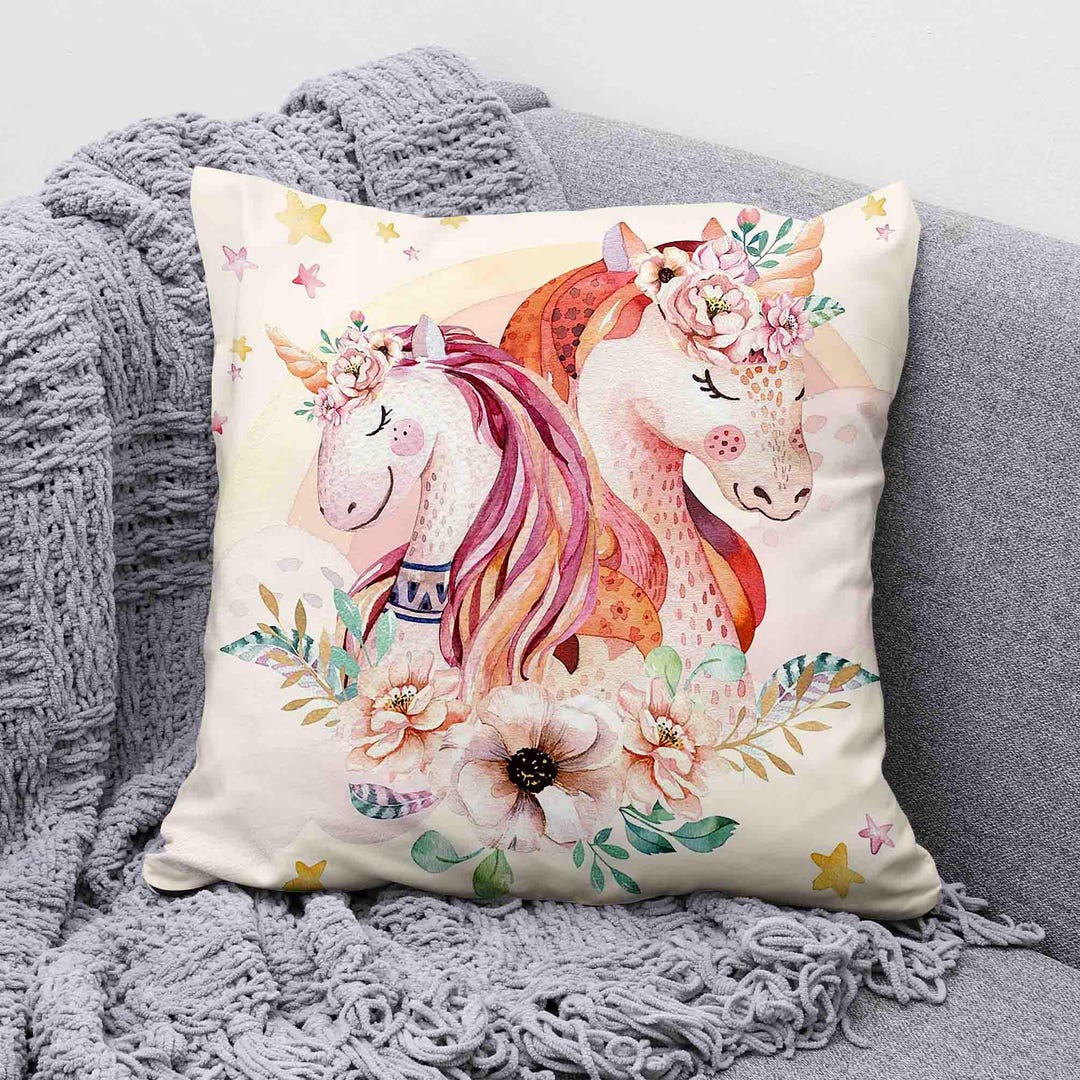 Mom and Baby Unicorn Pillow Sleeping Unicorn Cushion Floral Nursery ...