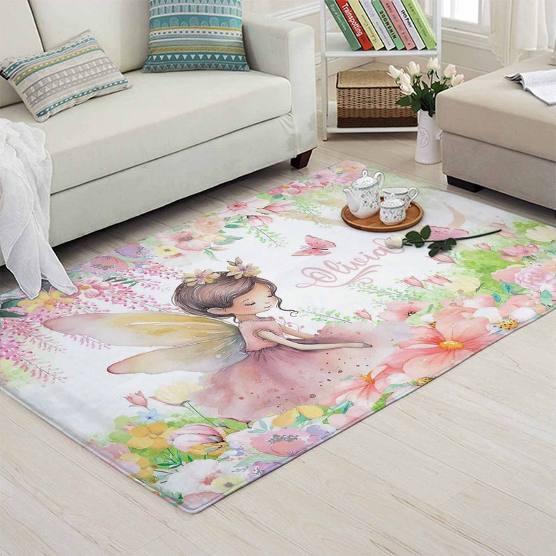 Fairy Blue Rug Enchanted Forest Nursery Rug, Fairy Girl Floral Garden Polyester Mat - Etsy