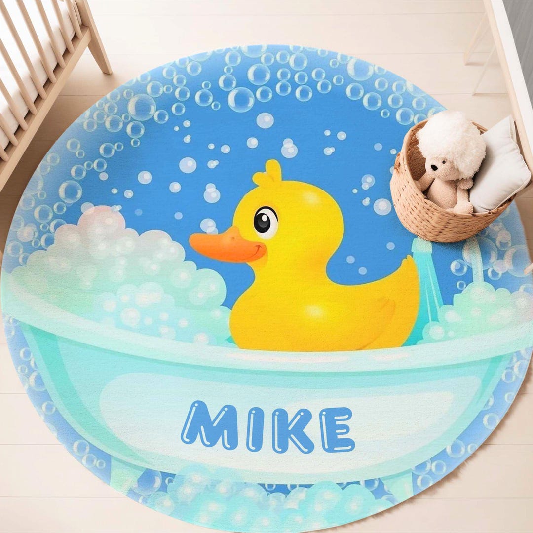 Personalized Bubble Duck Round Rug, Baby Nursery Playmat, Kids Playroom ...