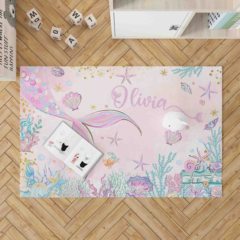 Boho Mermaids Personalized Nursery Rug main image 1