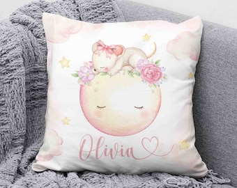Baby Mouse Pillow, Lunar Moon Nursery Cushion, Night Sky Sleeping Baby Girl Room Decor, Gift for Newborn, Baby Shower Kids Birthday Gift