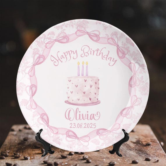 ピンクのリボンのバースデープレート 女の子への誕生日プレゼント