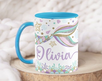 Sea Mermaid Mug Custom Name Coffee Mug Personalised Mug For Kids Tea Cup Kids Birthday Gift Children Mug Back To School Gift For Girls