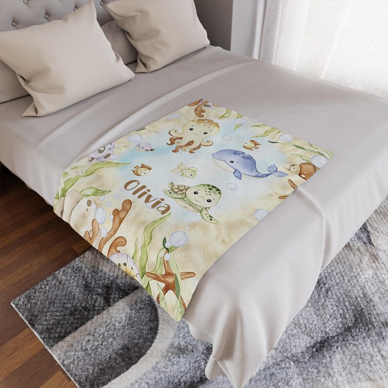 Ocean Animals Baby Blanket Personalized Baby Whale Nursery Blanket Sea ...