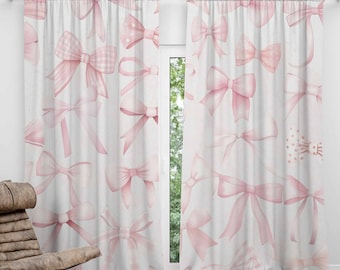 Pink Bow Nursery Curtain Coquette Room Decor Kids Bedroom Curtains Black Out Curtains Nursery Decor Baby Room Curtains Playroom Curtains