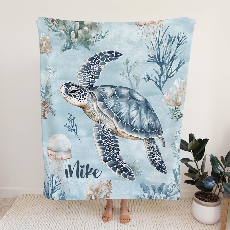 Sea Turtle Baby Blanket – Ocean Animals Nursery Blanket & Baby Shower ...