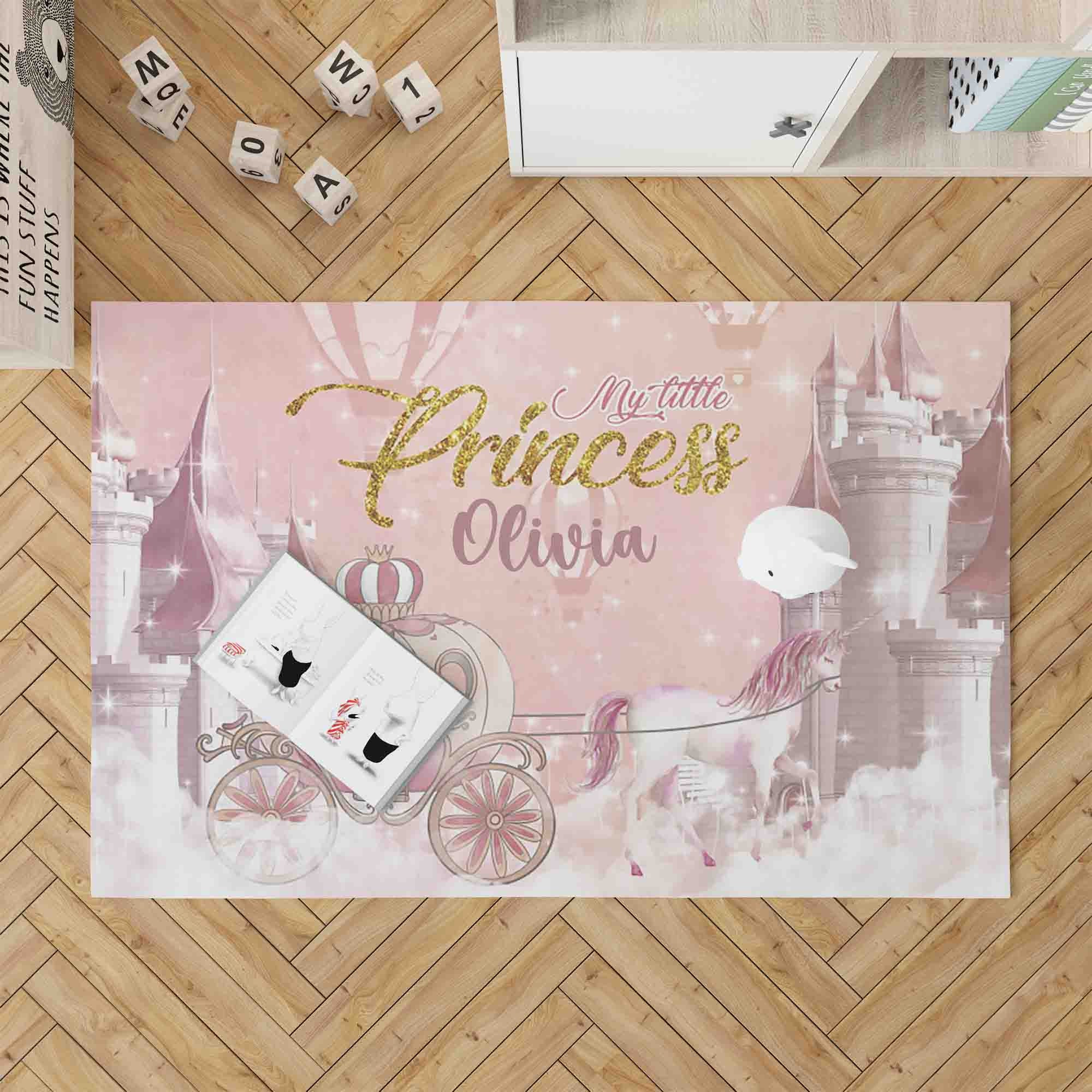 Discover My Little Princess Rug, Castle Unicorn Carriage Nursery Carpet, Personalised Baby Shower Gift, Baby Girl Room Decor, Kids Playroom Mat
