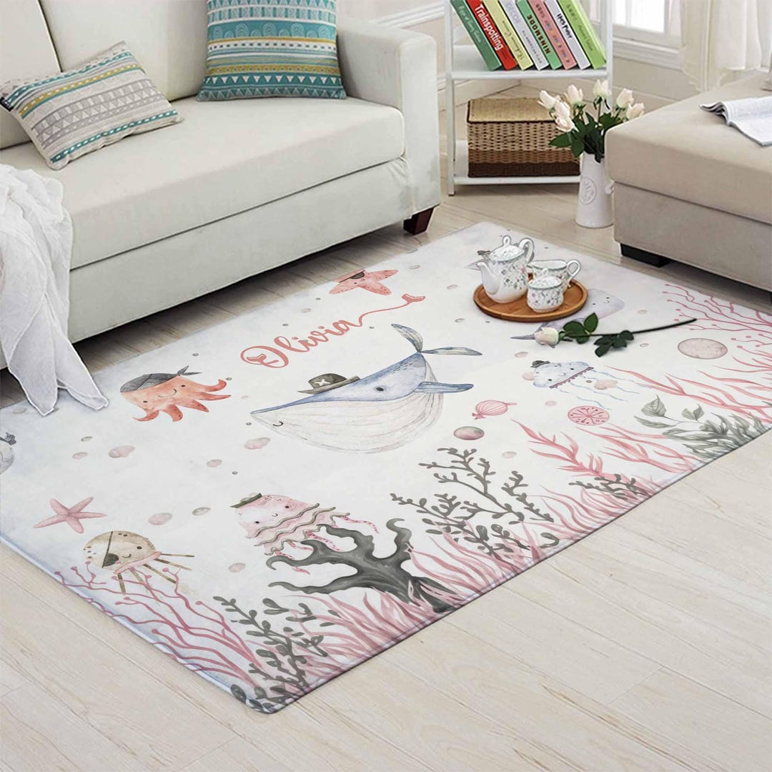 Sea Rug Animal Ocean Animals Kids Rug, Under the Sea Playroom Carpet, Baby Nursery ...