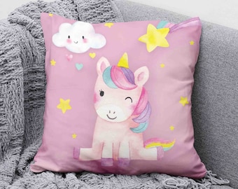 Baby Unicorn Cushion, Cute Nursery Pillow, Kids Room Decor