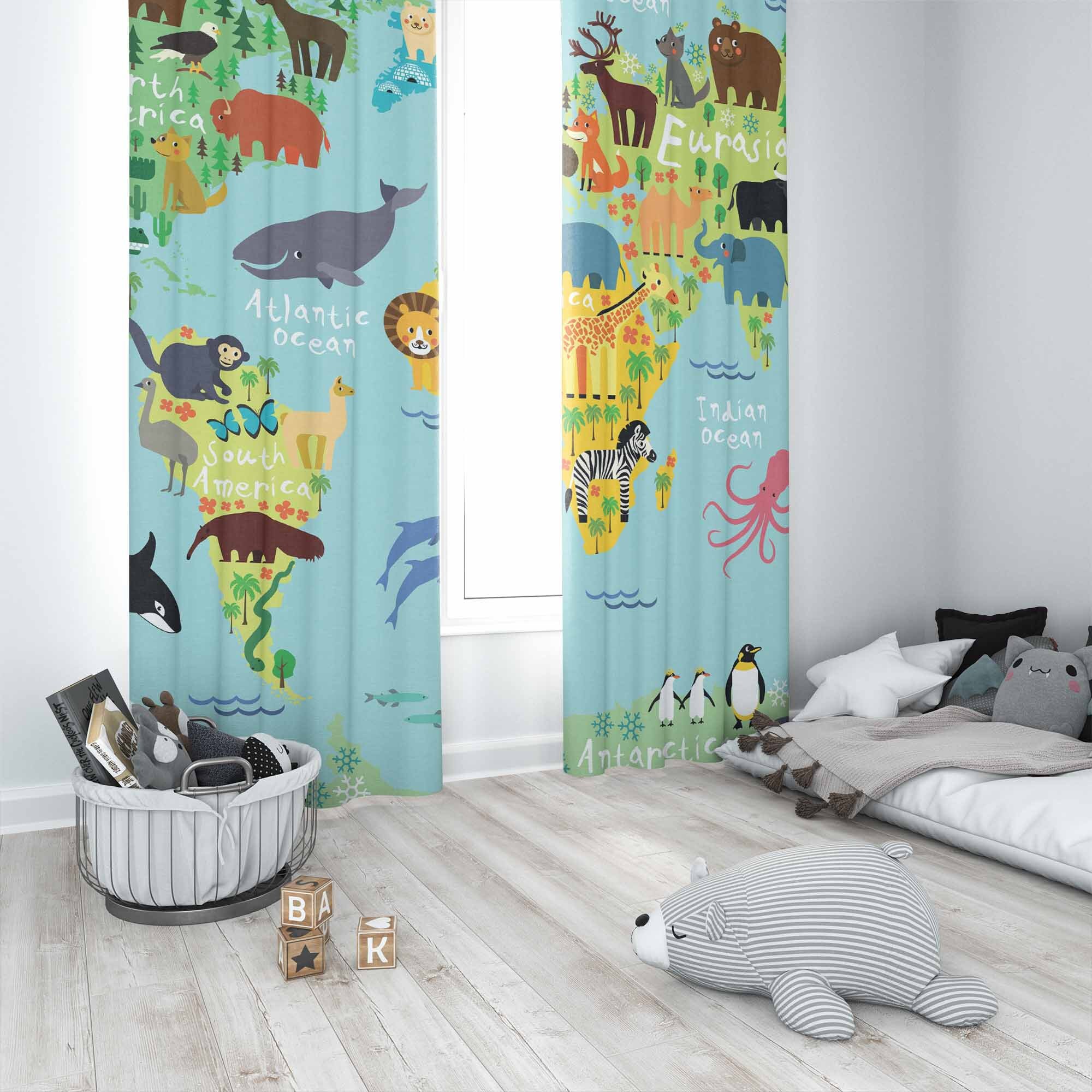 World Map Blackout Curtains, 3D Vintage Printing Old World Map