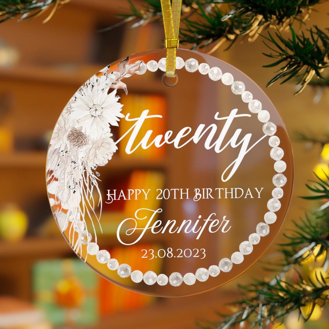 Personalized 20th Birthday Ornament, Custom Name & Date, Floral ...