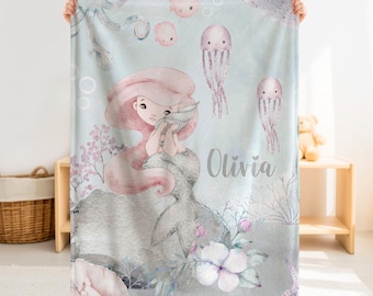 Personalized Mermaid Baby Blanket – Custom Name Under the Sea Nursery Gift