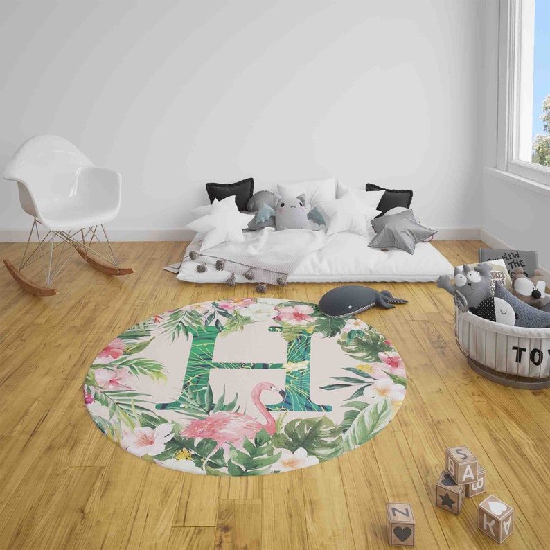 Custom Alphabet Round Rug Tropical Flamingo Nursery Mat - Etsy