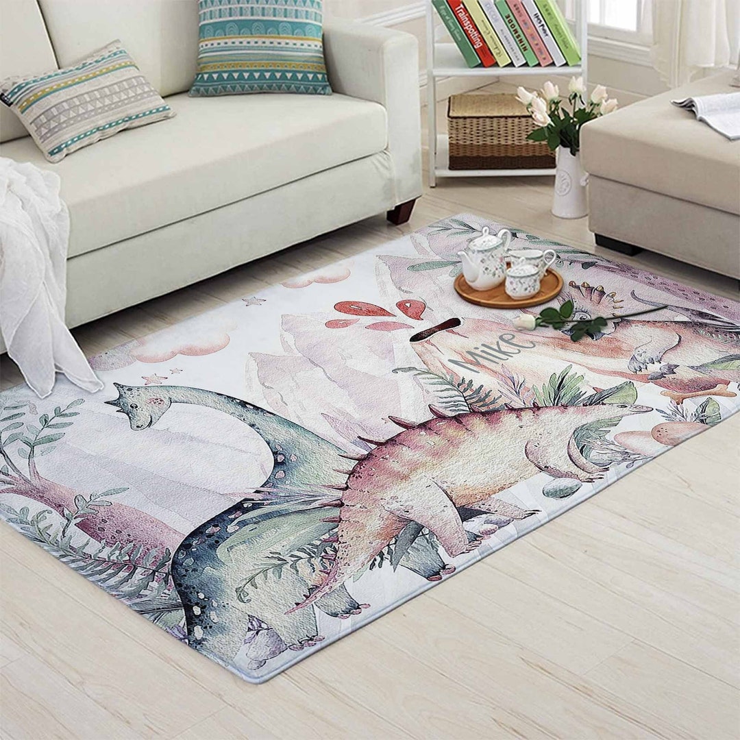 Dinosaur Nursery Rug Safari Animals Carpet Custom Name Nursery Etsy