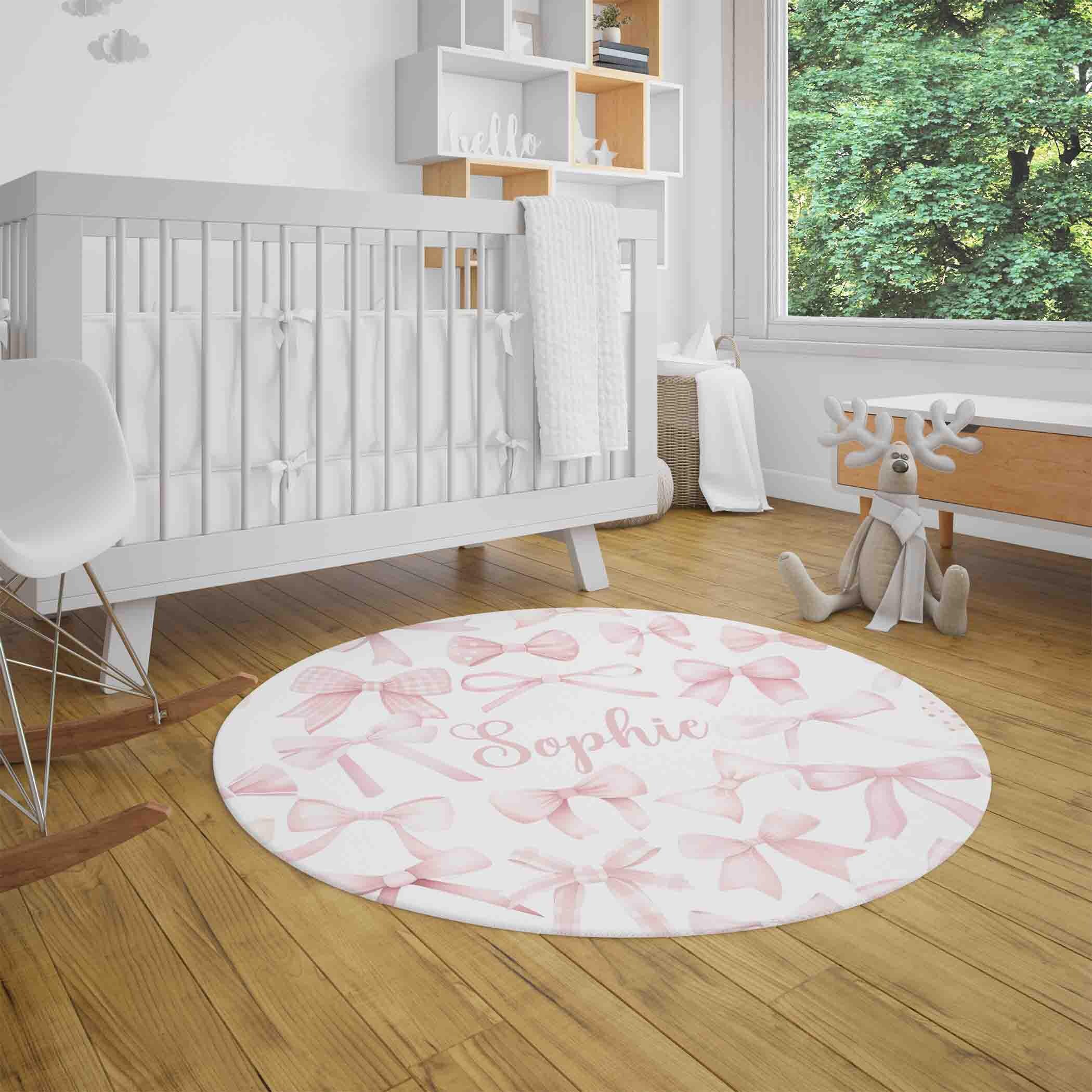 Pink Bow Round Cotton Rug, Coquette Nursery Playroom Mat - Etsy