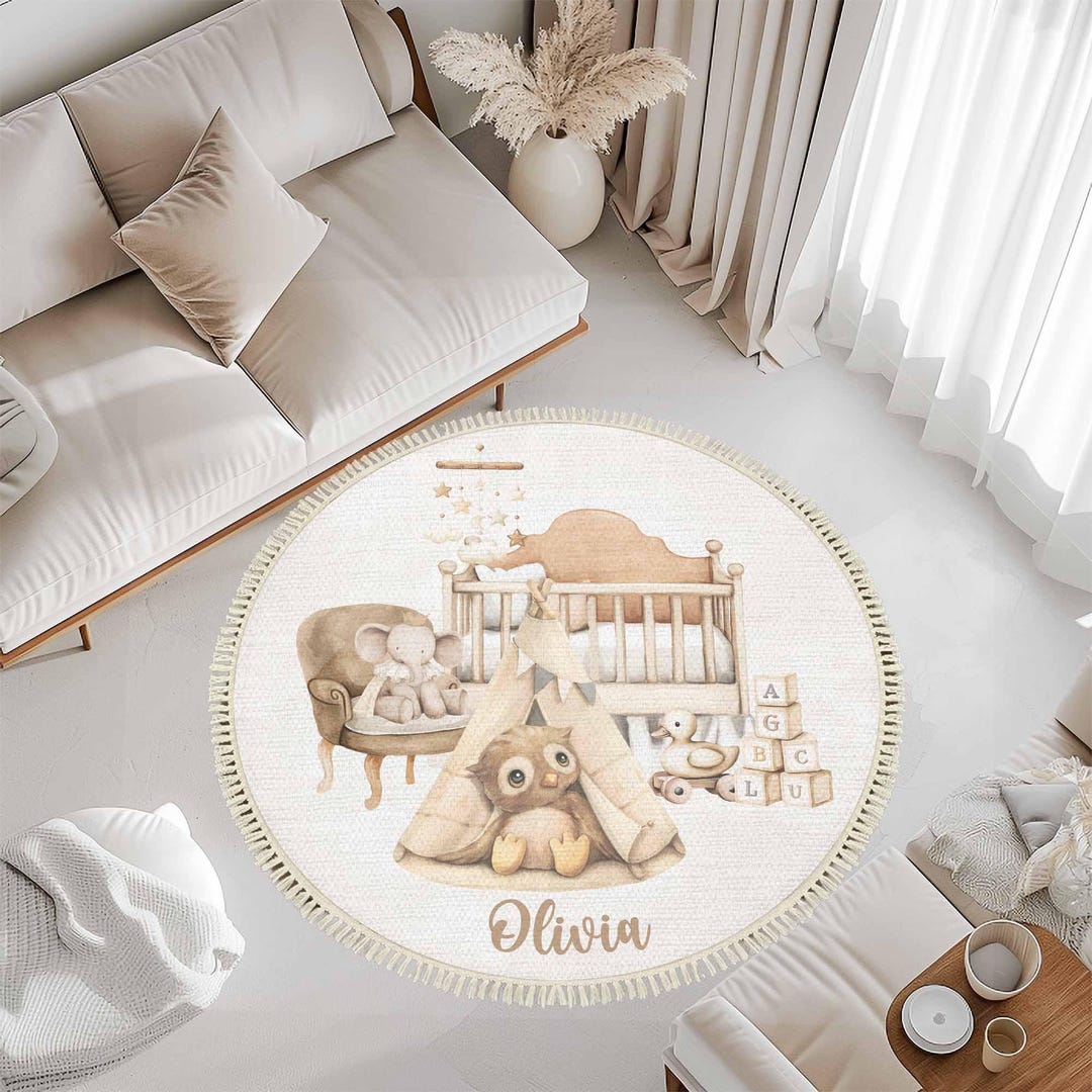 Open Rug Baby Baby Owl Nursery Round Rug Kids Playroom Mat Room Play Mat Gender ...
