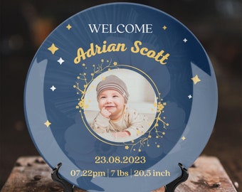 Custom Baby Photo Plate, Birth Announcement Keepsake