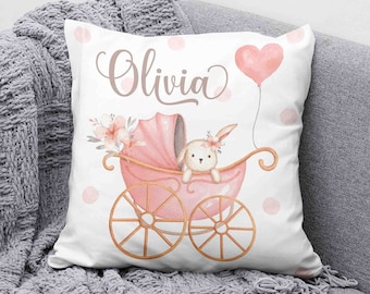 Baby Bunny Pillow, Baby Rabbit Cushion, Baby Shower Gift Nursery Pillow, Kids Room Decor, Gift for Newborn, Flower Bunny Child Birthday Gift