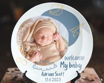 Baby Name Sign Birth Announcement Custom Photo Plate Baby Keepsake Custom Name Plate Ornament Personalized Plates Gift For Newborn