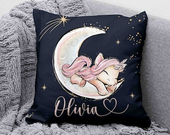 Personalized Unicorn Moon Pillow, Nursery Decor, Baby Shower Gift