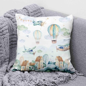 Little Explorer Pillow Sky Plane Cushion Nursery Decor Balloon Baby Room Decor Personalized Baby Gift For Newborn Kids Birthday Gift