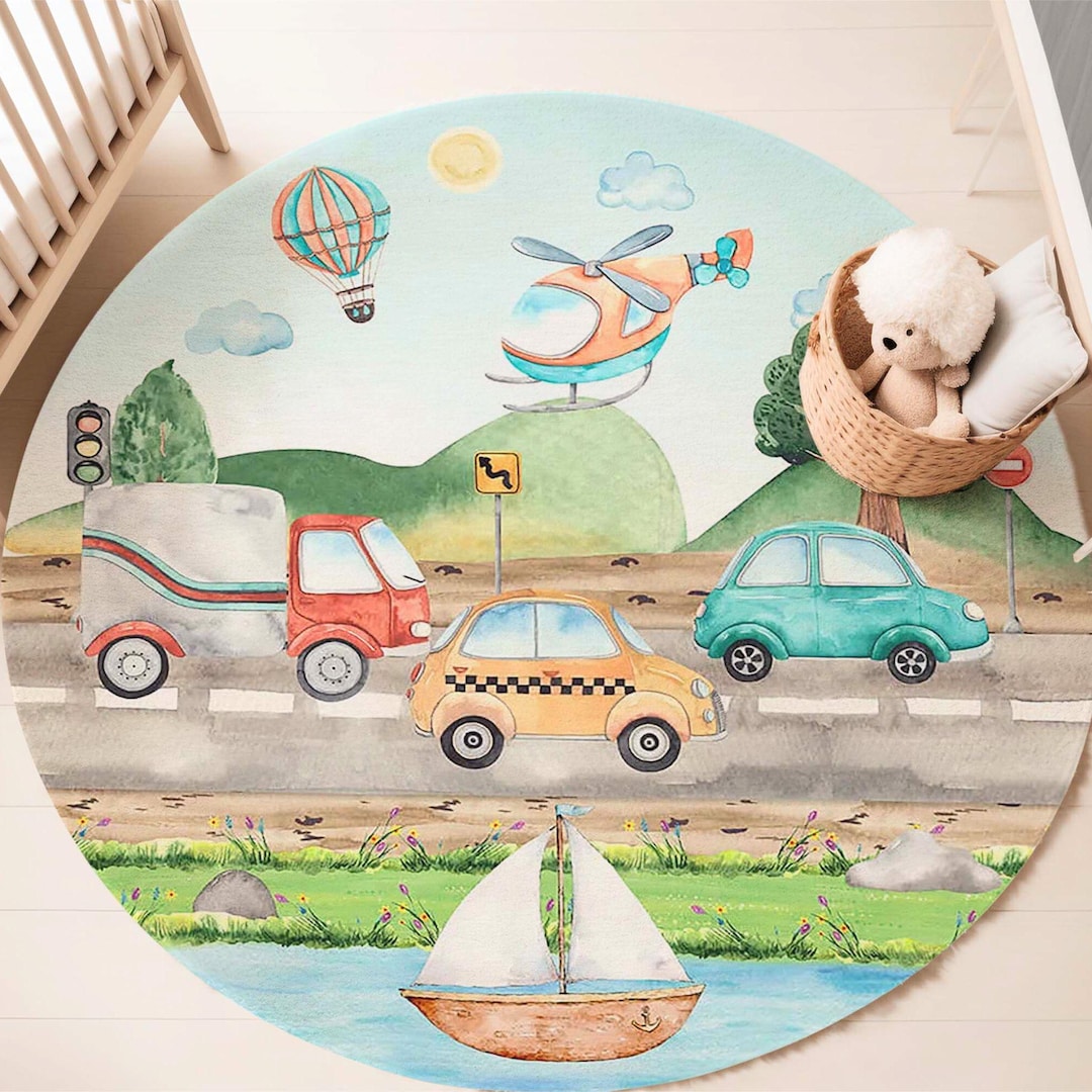 Transportation Rug Transportation Nursery Rug, Custom Name Playmat, Airplane Car Decor - Etsy
