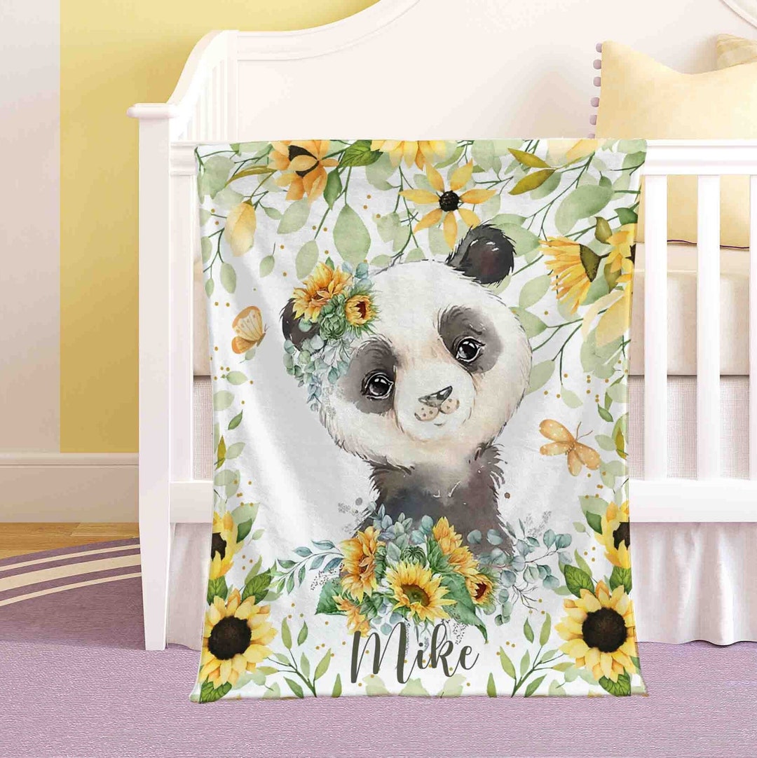 Panda Sunflower Nursery Blanket Personalized Baby Panda Etsy