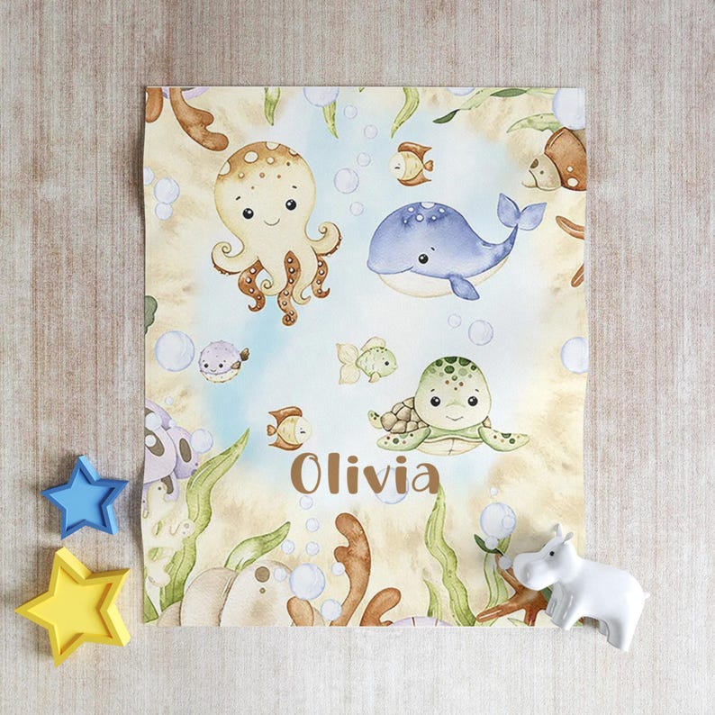 Ocean Animals Baby Blanket Personalized Baby Whale Nursery Blanket Sea ...