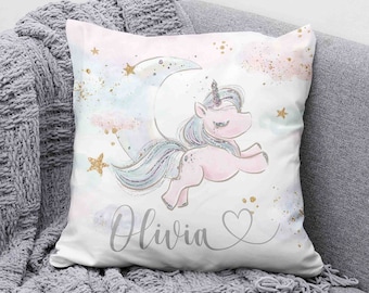 Personalized Unicorn Pillow, Moon Nursery Decor, Baby Shower Gift Cushion