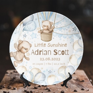 Baby Announcement Sign Birth Stats Customized Plate Teddy Bear Custom Name Plate Keepsake Custom Plates Personalized Plates Gift For Newborn