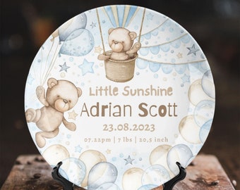 Custom Baby Announcement Plate, Keepsake Ceramic Plate with Birth Stats
