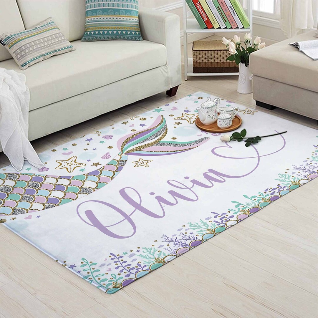 Little Rugs Little Mermaid Nursery Rug, Underwater World Carpet, Custom Name Mat - Etsy
