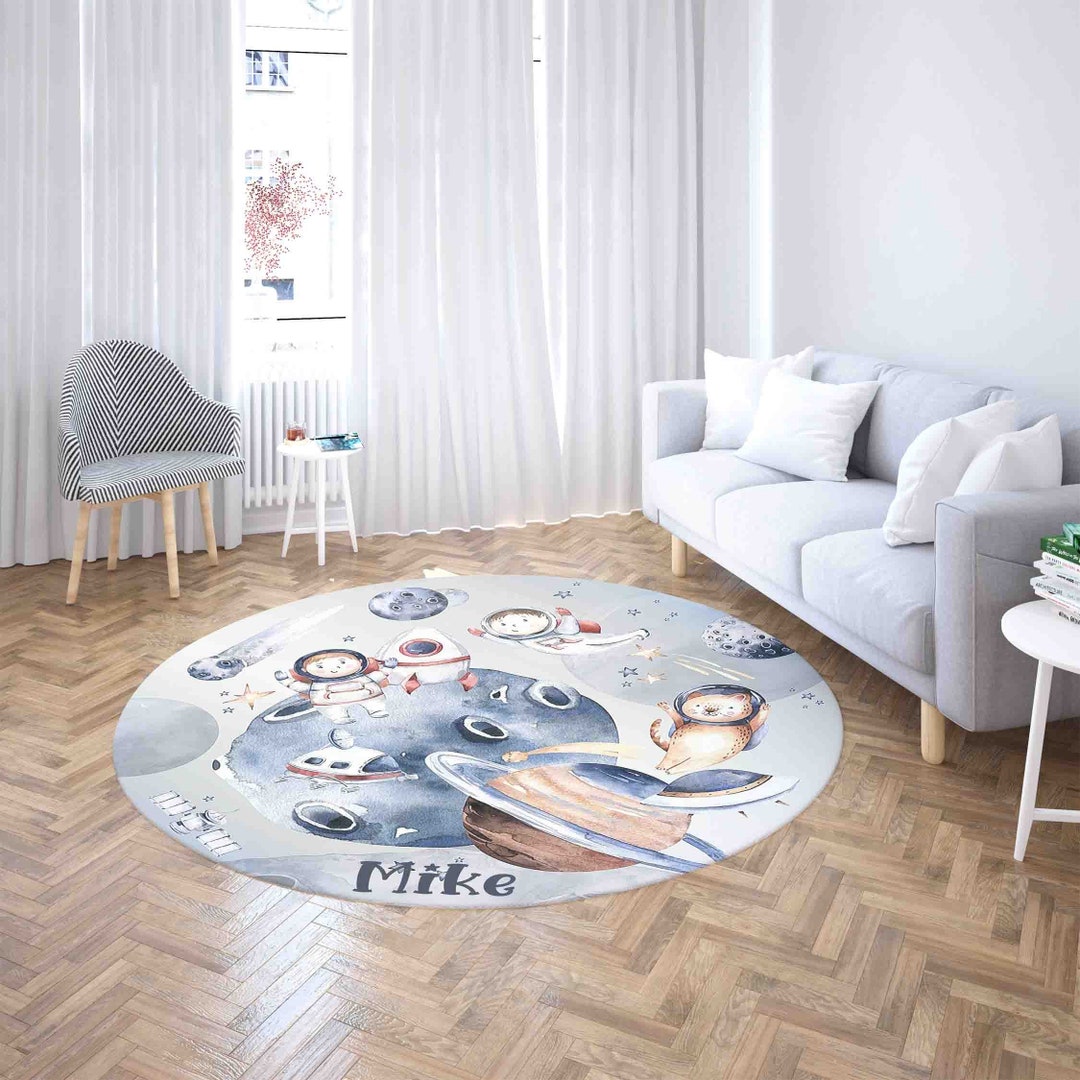 Outer Space Nursery Rug Astronaut Carpet Custom Name Nursery