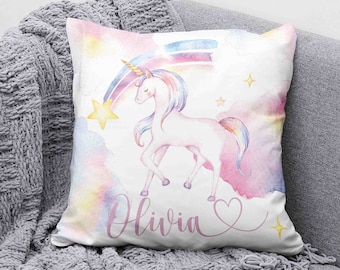 Personalized Rainbow Unicorn Pillow, Baby Nursery Decor Cushion