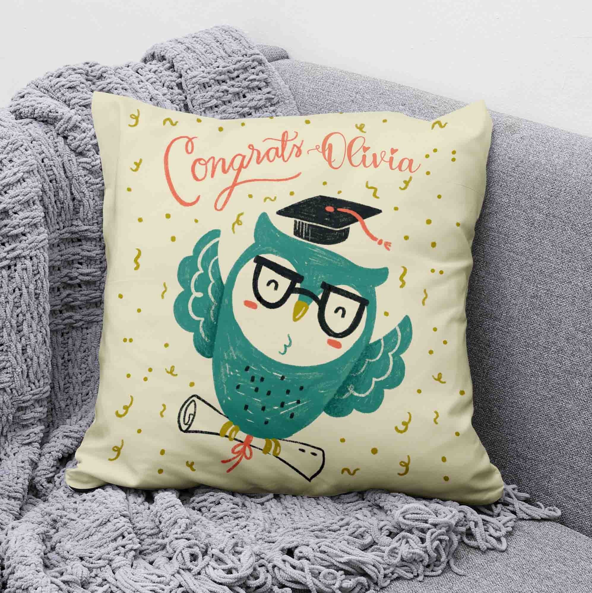 Kids Graduation Pillow, Little Owl Cushion, Personalized Graduation Gift for Daughter, Kindergarten 