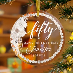 50th Birthday Gift Personalized Fifty Milestone Birthday Ornament 50 Year Old Keepsake Gift For Her Custom Name Happy 50th Birthday Gift
