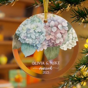 Hydrangea Married Ornament Gift Newlywed Gift Mr & Mrs Christmas Ornament Personalized Mr Mrs Wedding Ornament Wedding Gift Keepsake Couple