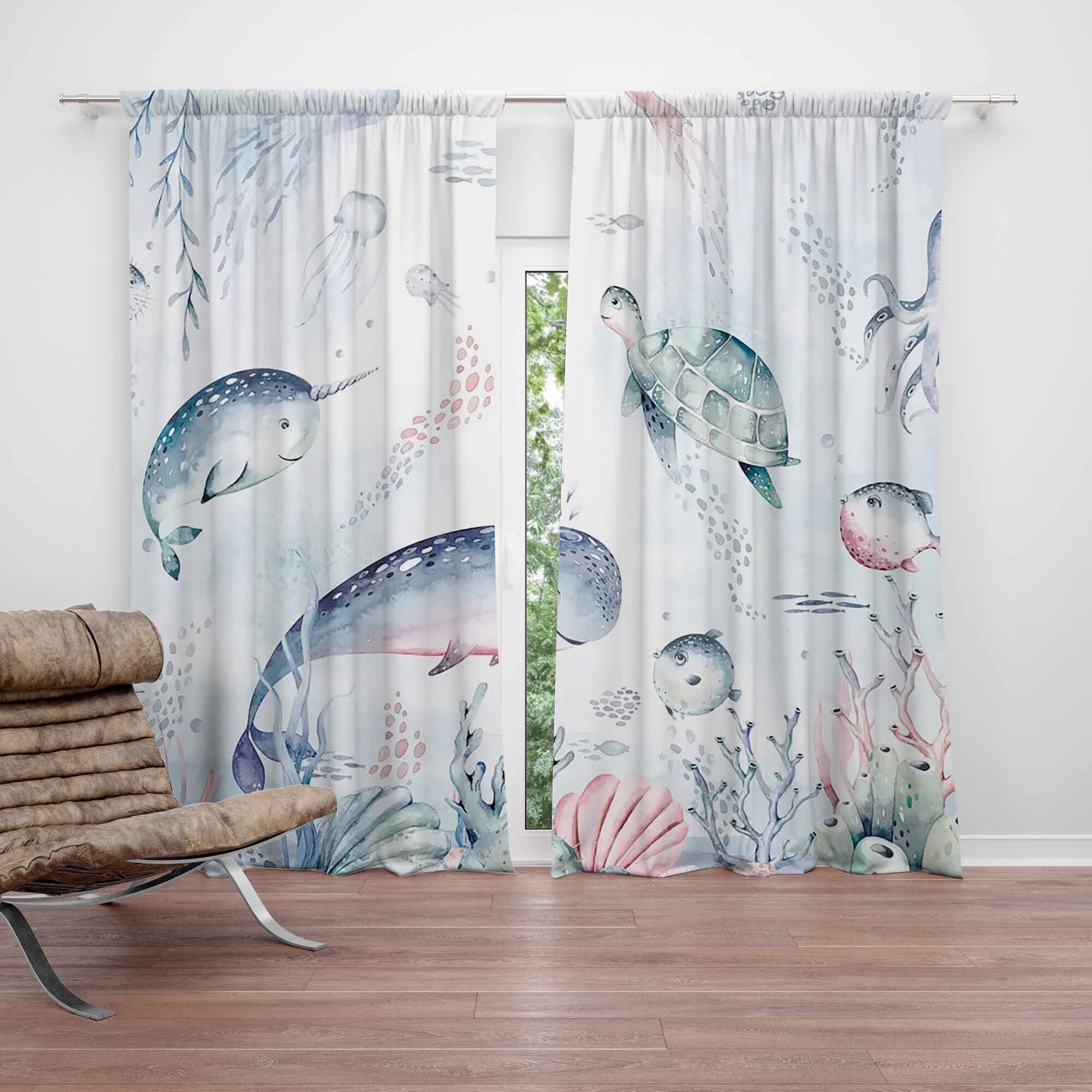 Sears Perma-prest 子供部屋カーテン 動物 ヴィンテージ 海の動物の子供部屋カーテン 子供部屋カーテン 遮光カーテン 子供部屋