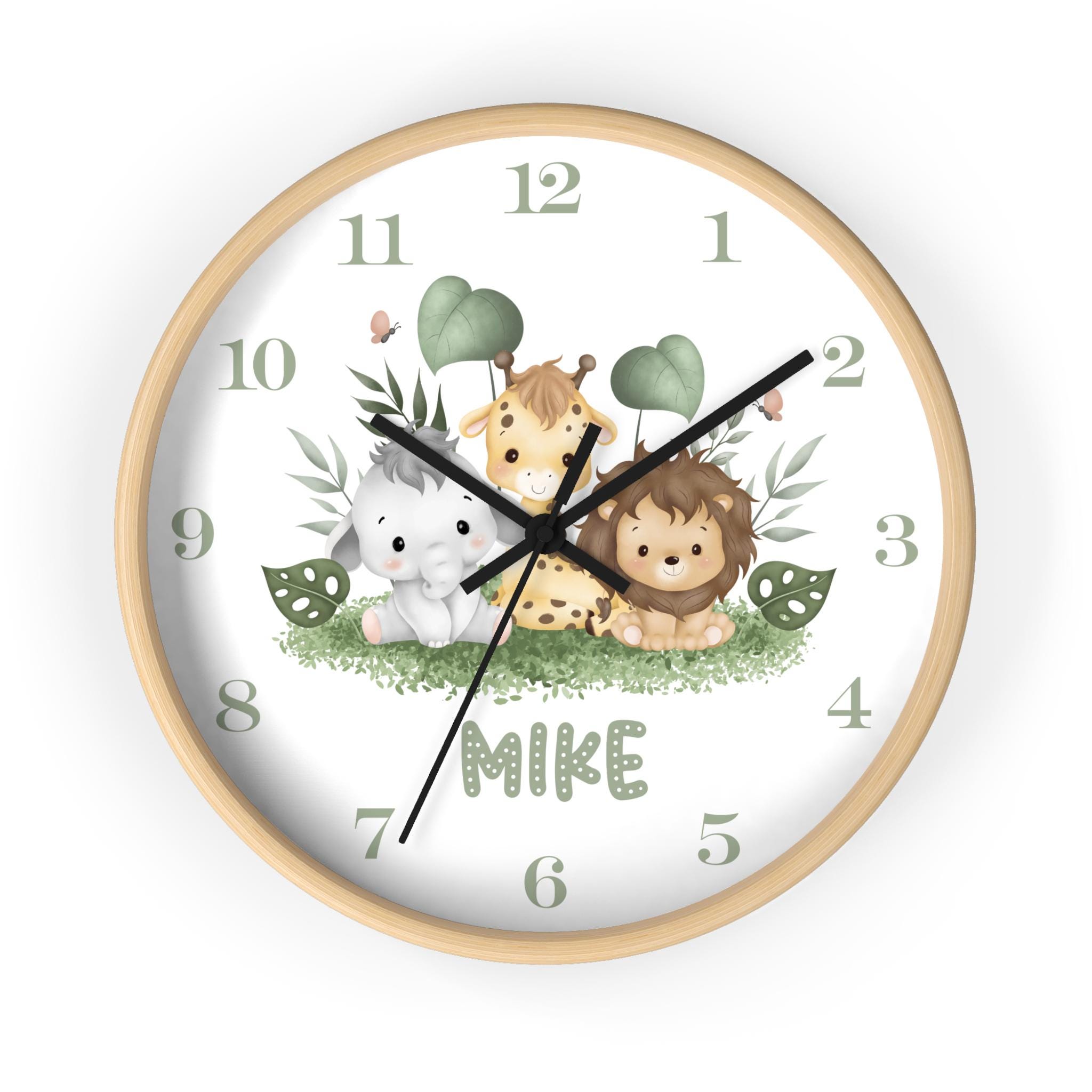 Safari Animals Clock Wall Personalized Nursery Clock Baby Room Decor ...