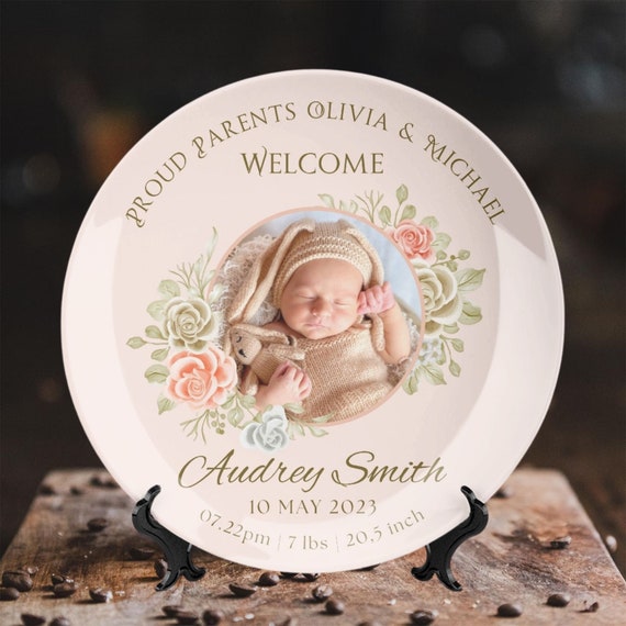 Baby Arrival Sign Birth Announcement Custom Photo Plate Baby Keepsake Custom Name Plate Ornament Personalized Plates Gift for Newborn Etsy UK