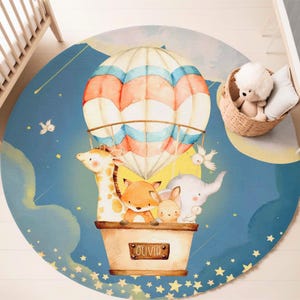 Heißluftballon Teppich Safari Tier und Freunde Kinderzimmer Teppich Wilder Dschungel fliegendes Tier Babyzimmer Dekor personalisiertes Geschenk zum Schulanfang