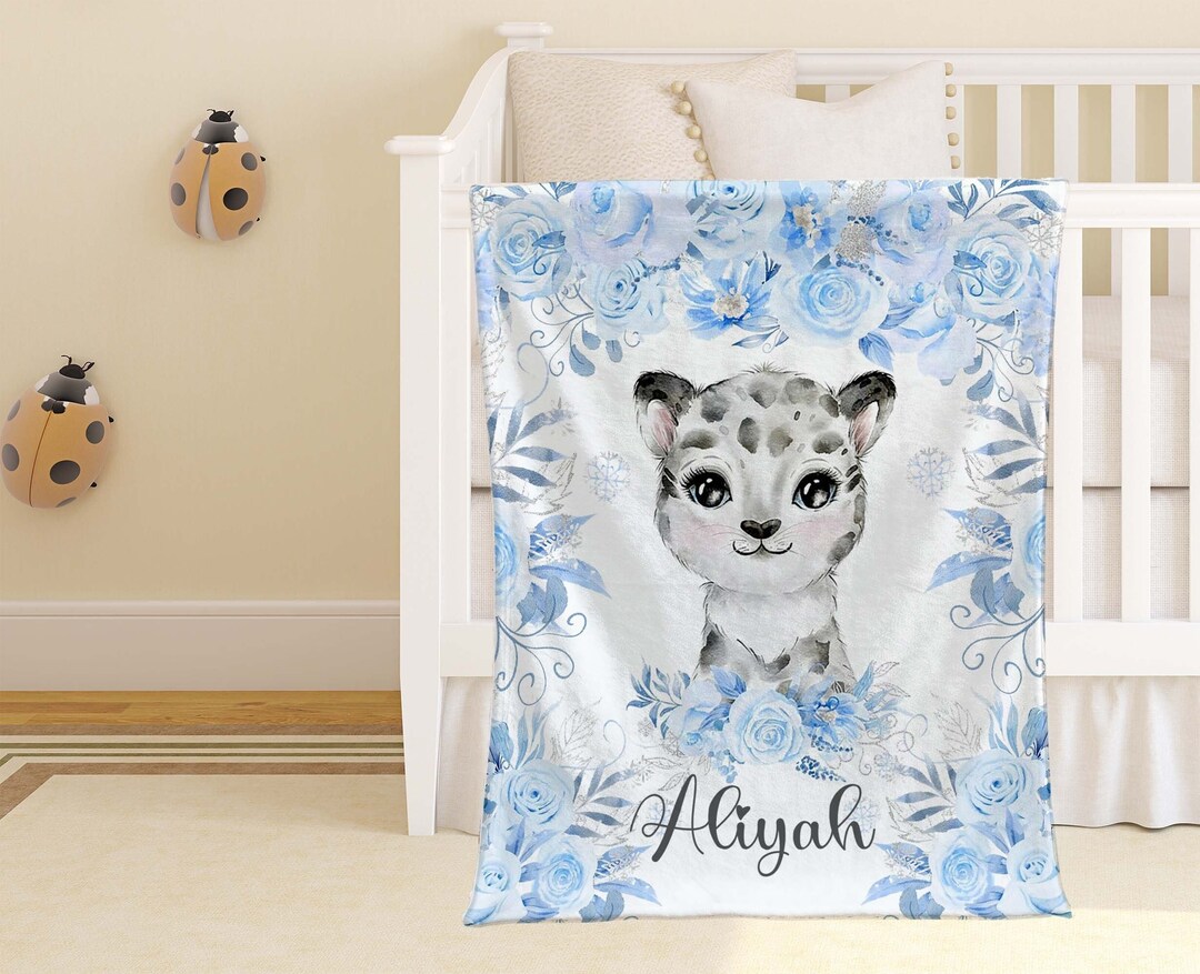 Snow Leopard Baby Blanket Personalized Baby Leopard Blanket Etsy