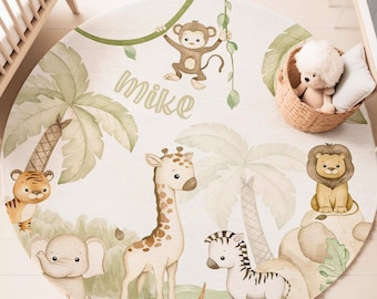 Baby Animals Rug Safari Animal Nursery Carpet Baby Room Playmat Custom Nursery Mat Kids Playroom Mat Baby Shower Gift Back To School