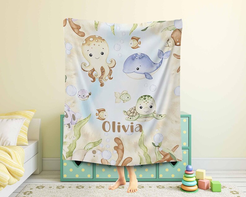 Ocean Animals Baby Blanket Personalized Baby Whale Nursery Blanket Sea ...