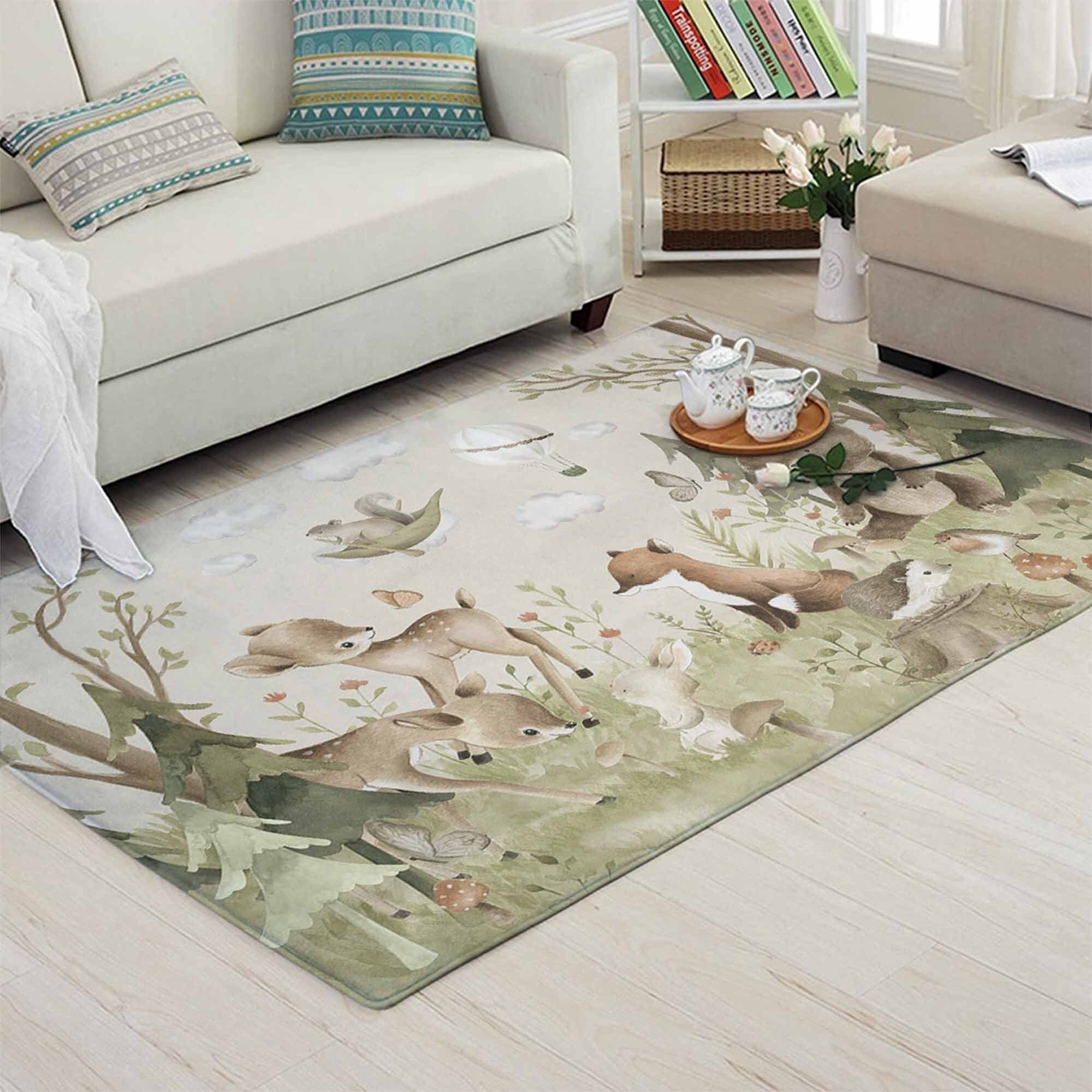  Deer Forest Animal Fall Decor Rug, 3x4 Rug, Washable