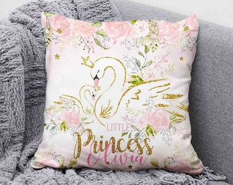 Schwanenprinzessin Kinderzimmerkissen, Blumenbabyzimmerdeko