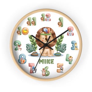 Lion Safari Animals Clock Wall Personalized Nursery Clock Baby Room Decor Rainbow Clock Gift For Kids Baby Shower Gift For Newborn